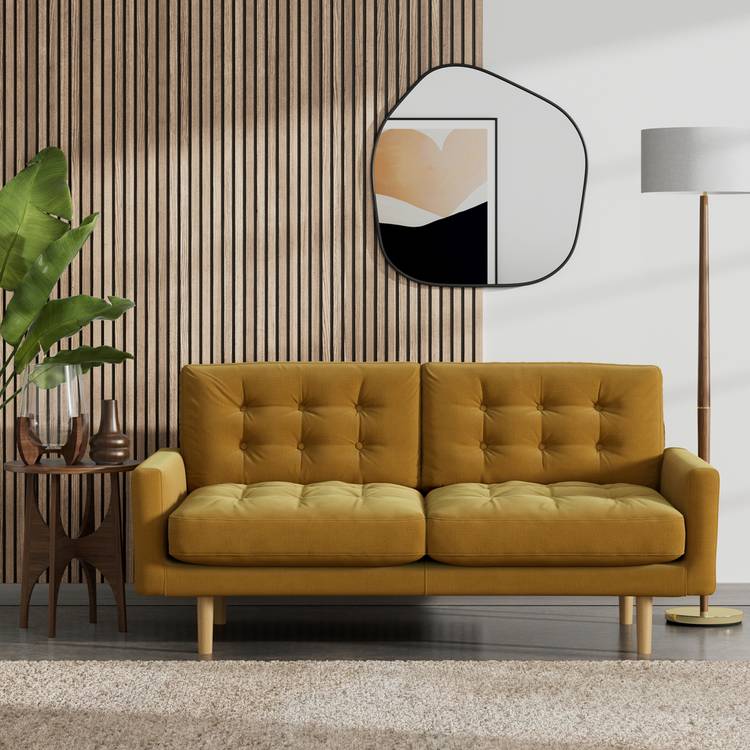 Habitat Fenner Fabric 2 Seater Sofa - Gold - Ash Leg 0