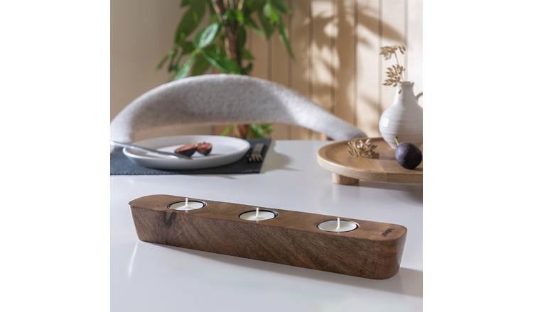 Habitat Mango Wood Tealight & Taper Centre Piece - Naturals