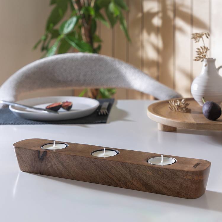 Habitat Mango Wood Tealight & Taper Centre Piece - Naturals 0