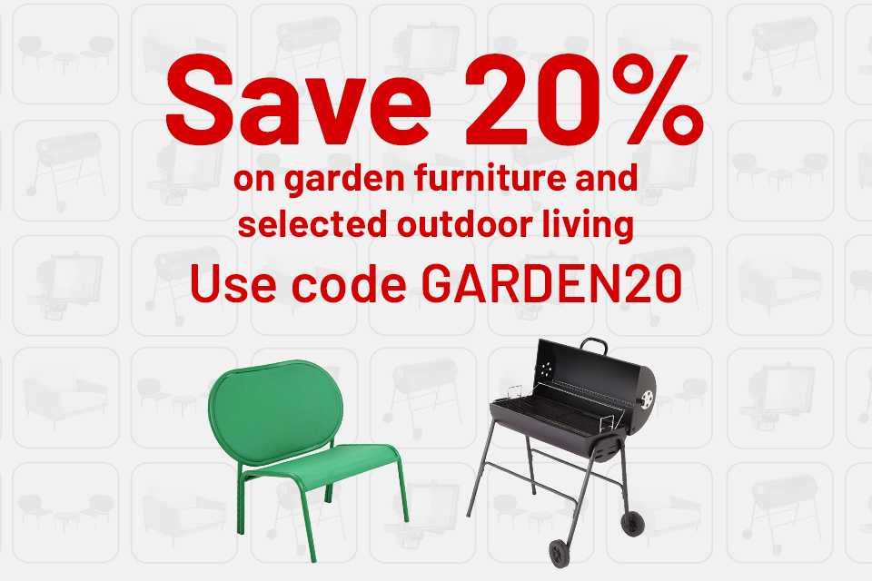 Save 20% on Garden Furniture and selected Outdoor Living. Use code GARDEN20. Includes patio sets, BBQs, Garden Decorations and more.