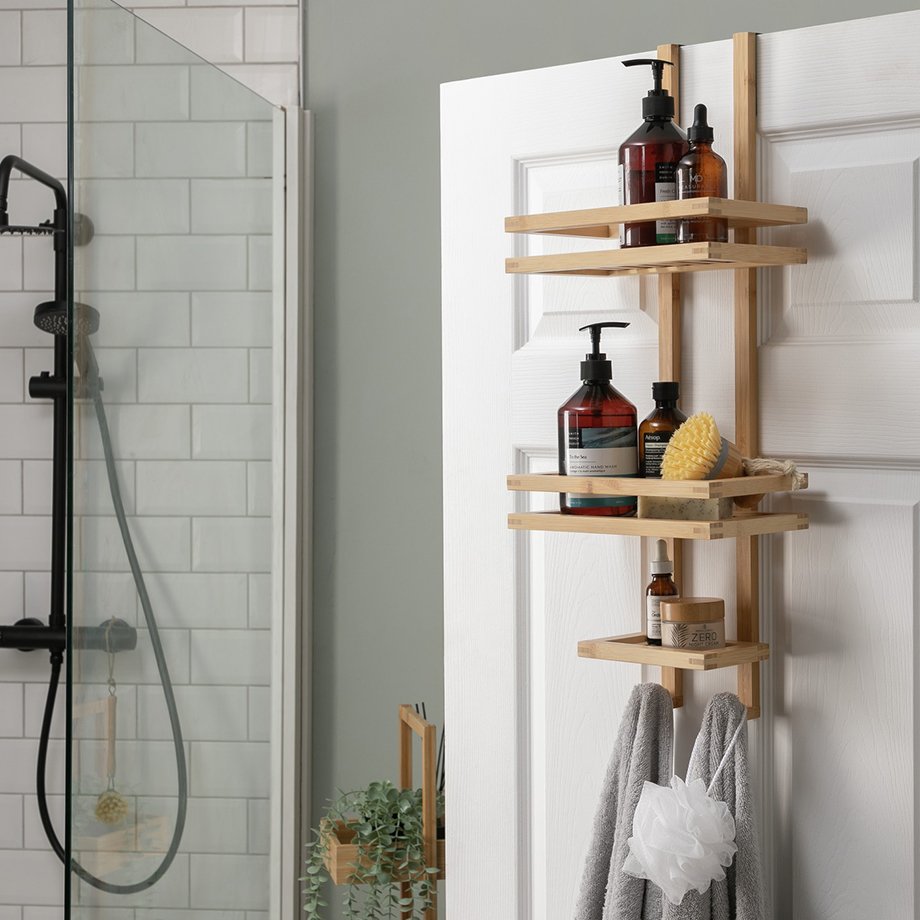 Bamboo over door storage caddy.