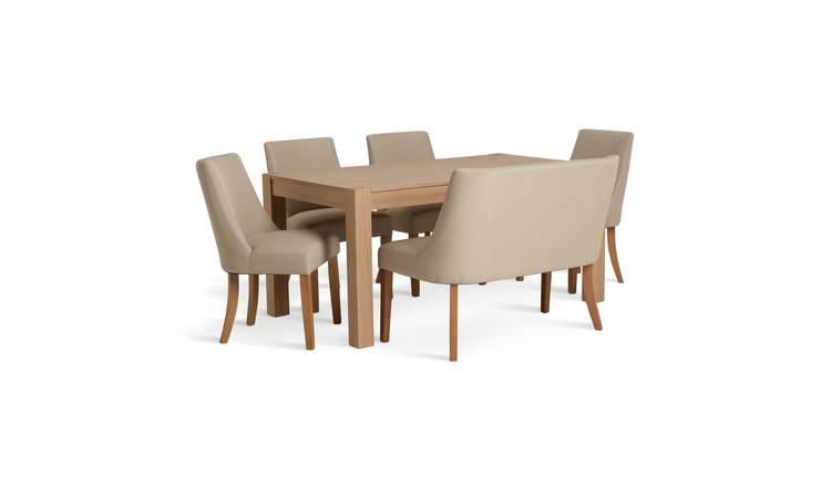 Habitat Wood Veener Extending Dining Table & 6 OatmealChairs