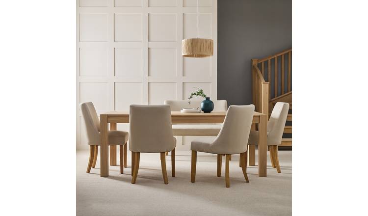 Habitat Alston Oak Dining Table, 1 Bench & 4 Oatmeal Chairs