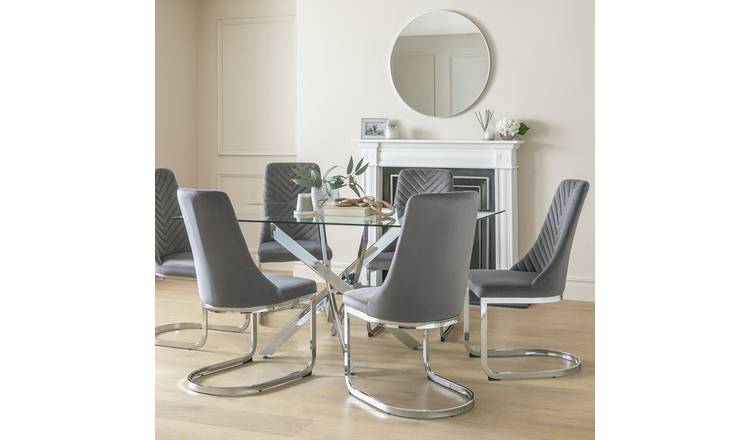 Argos Home Blake Glass Dining Table & 6 Grey Chairs