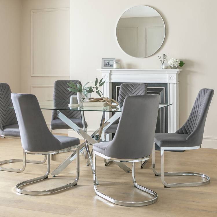 Argos Home Blake Glass Dining Table & 6 Grey Chairs 0