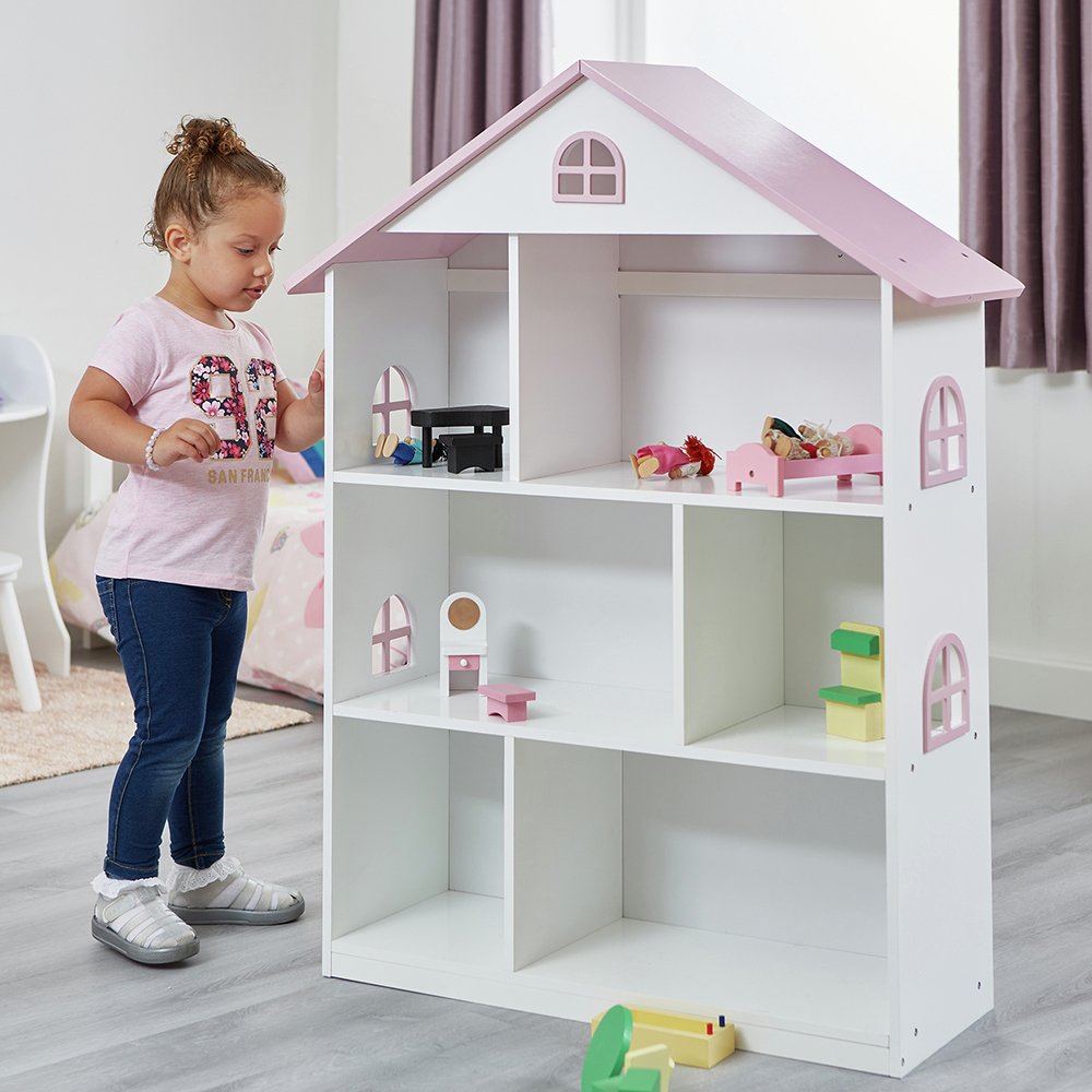pink and white dolls house