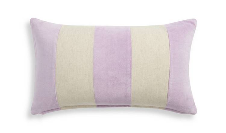 Habitat Velvet Striped Cushion - Lilac & Cream - 30x50cm