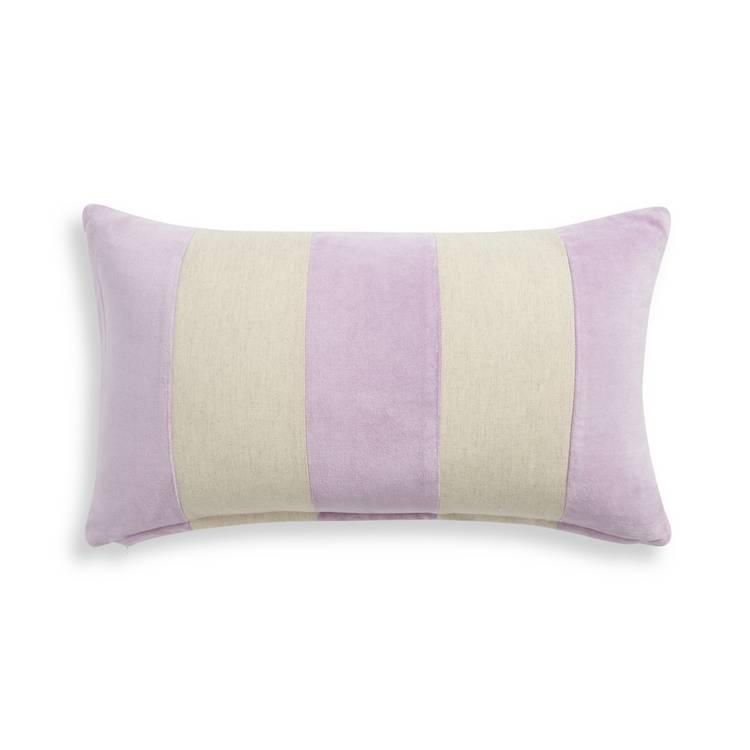 Habitat Velvet Striped Cushion - Lilac & Cream - 30x50cm 0