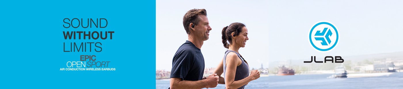 JLab. Sound without limits. Epic open sport. Air conduction wireless earbuds.