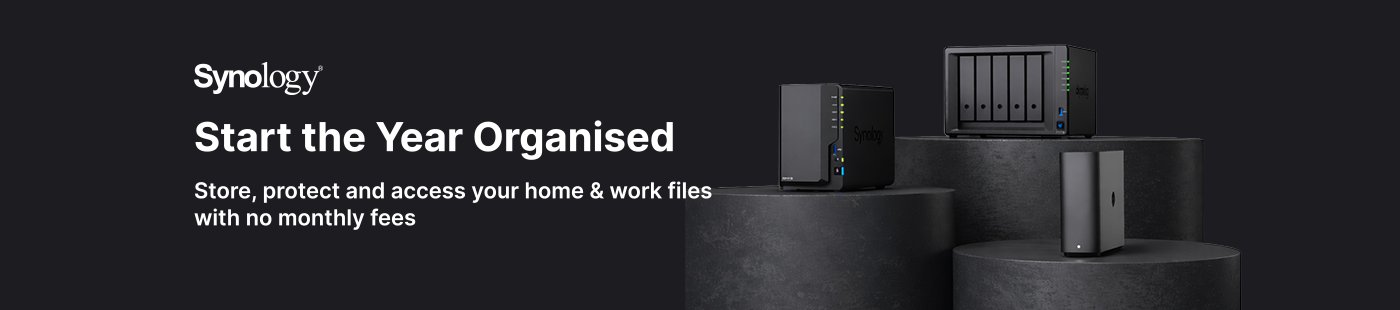 Synology. Start the year organised. Store, protect and access your home & work files with no monthly fees.