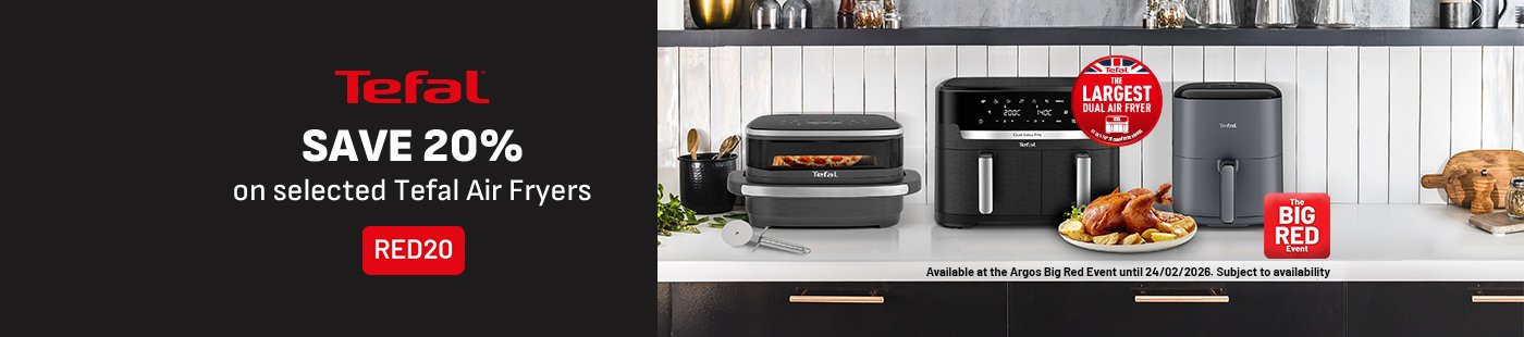 The Big Red Event. Tefal. Save 20% on selected Tefal air fryers. RED20.