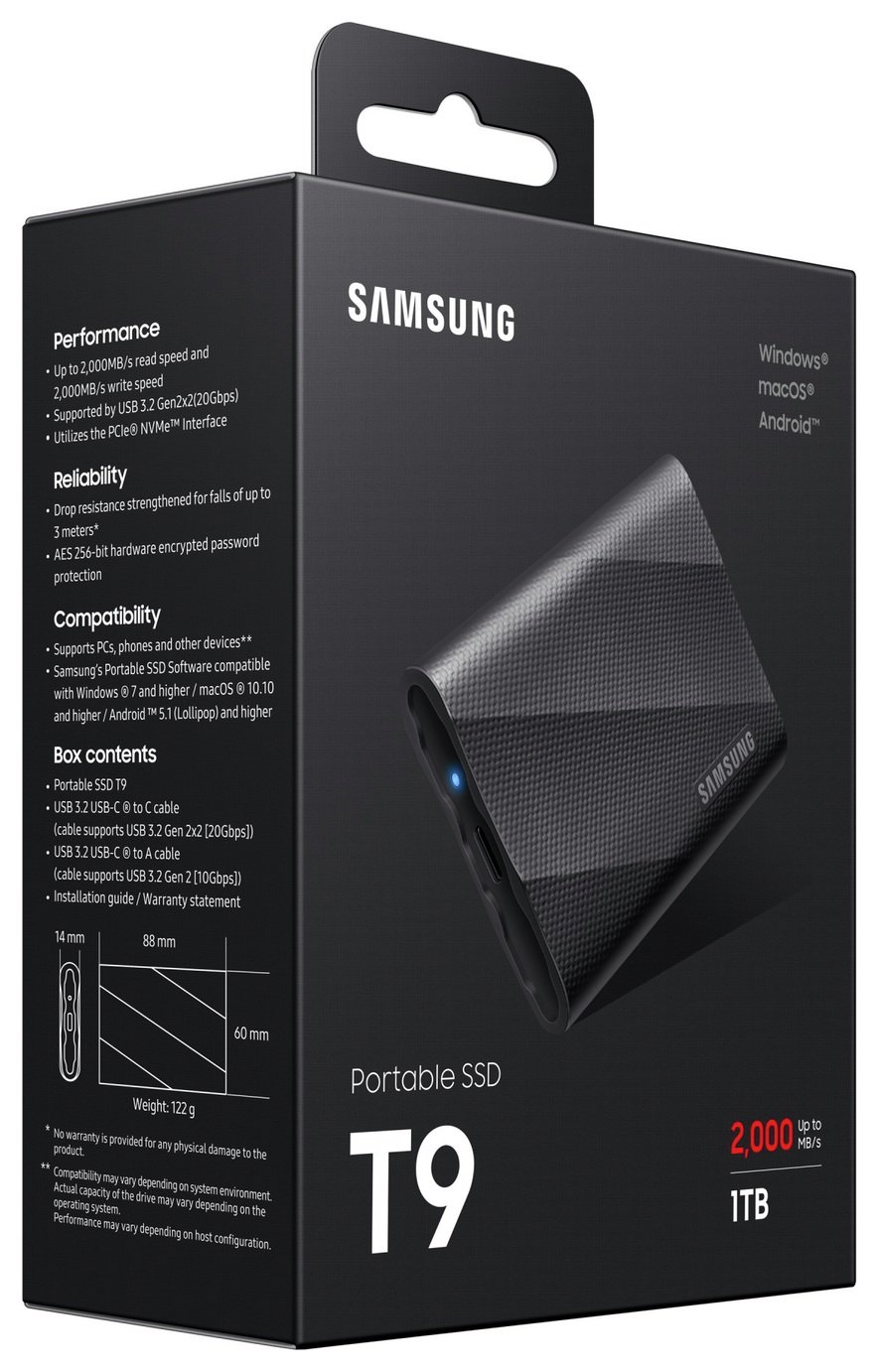 Samsung Portable SSD T9 1TB　2000MB/s Buy Samsung T9 USB 3.2 1TB Portable SSD - Black | External hard