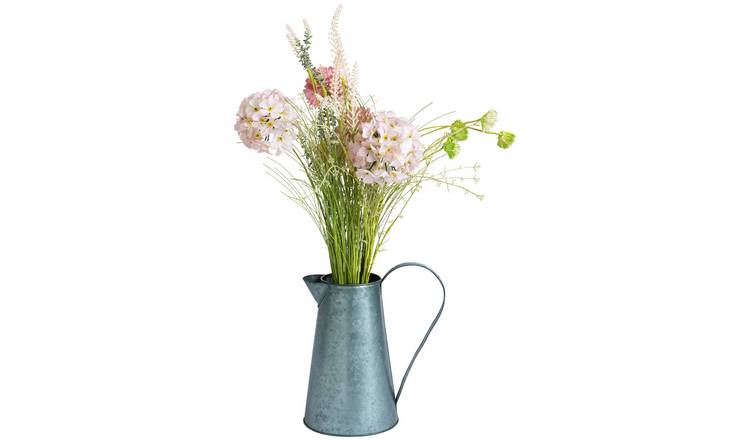 Argos Home Artificial Flower & Fern Bouquet in Metal Jug
