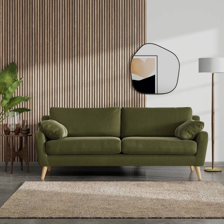 Habitat Ivor Velvet 4 Seater Sofa - Moss Green - Ash Leg 0