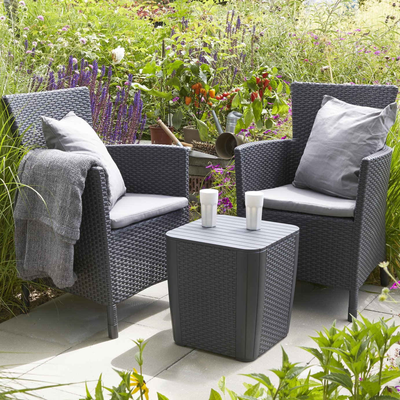 Keter Iowa 2 Seater Rattan Effect Garden Bistro Set-Graphite