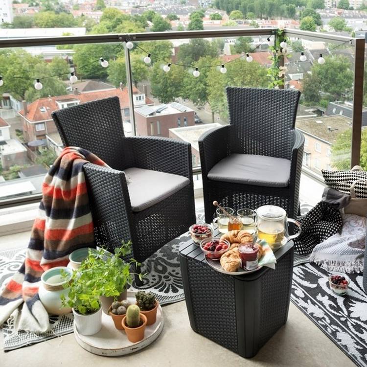 Keter Iowa 2 Seater Rattan Effect Garden Bistro Set-Graphite 0