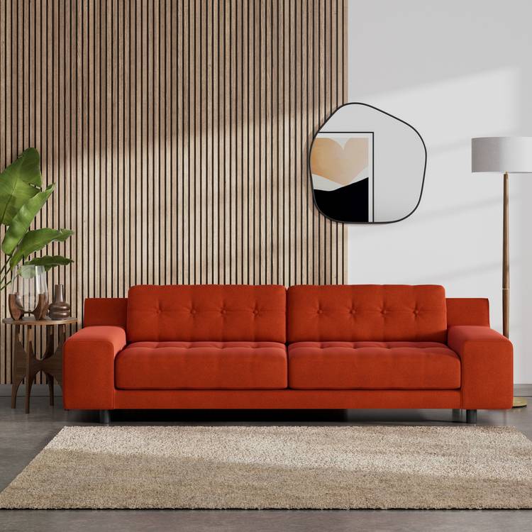 Habitat Hendricks Velvet 4 Seater Sofa - Orange - Black Leg 0