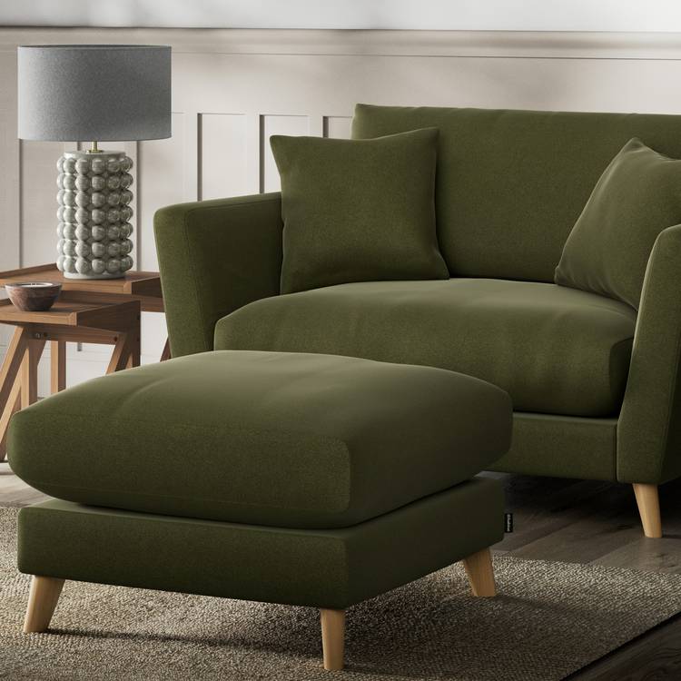 Habitat Lomond Velvet Footstool - Moss Green - Ash Leg 0