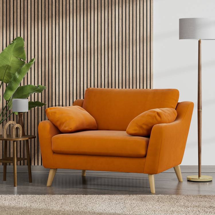 Habitat Ivor Fabric Cuddle Chair - Orange - Ash Leg 0