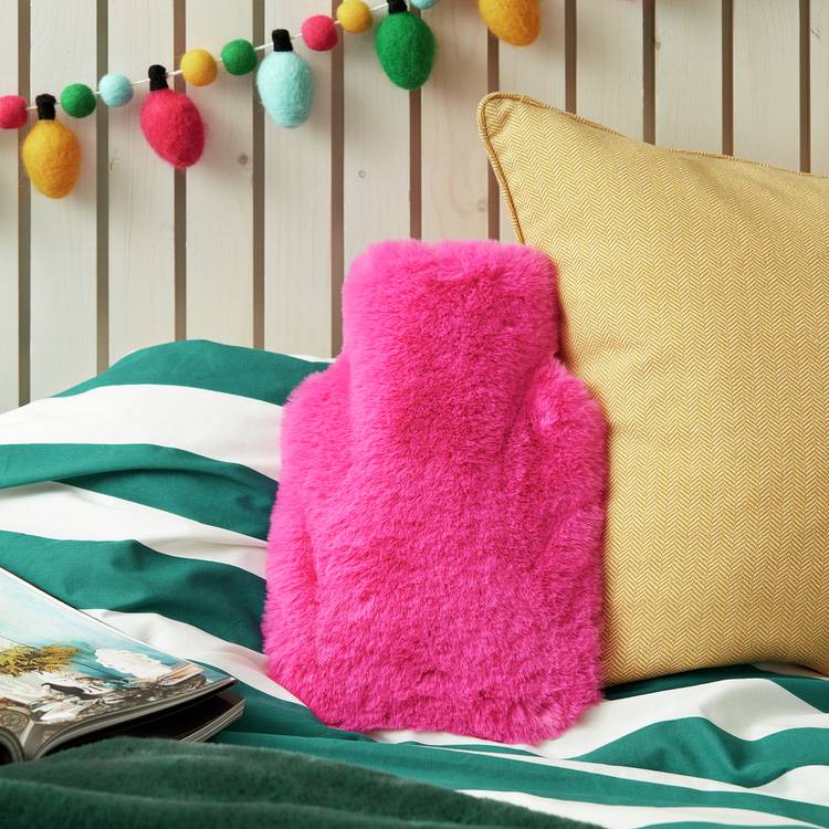 Habitat Neon Pink Faux Fur Hot Water Bottle 0