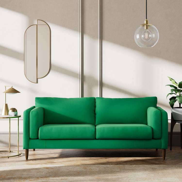 Habitat Newington Fabric 3 Seater Sofa - Green - Dark Leg 0