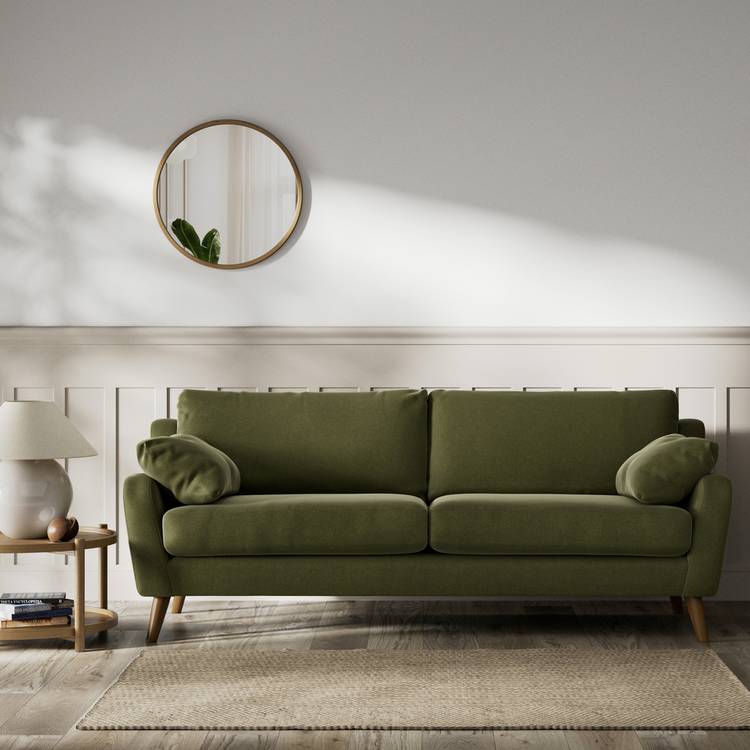 Habitat Lomond Velvet 4 Seater Sofa - Moss Green - Dark Leg 0
