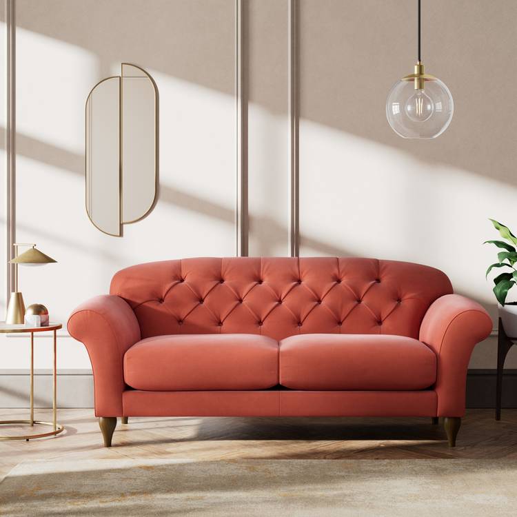 Habitat Brooker Fabric  3 Seater Sofa - Papaya - Dark Leg  0
