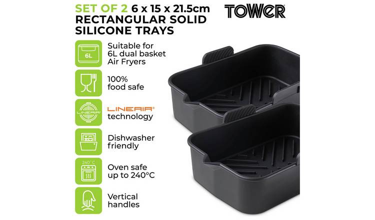 Tower Set of 2 Silicone Air Fryer Rectangular Solid Trays