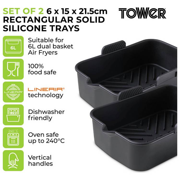Tower Set of 2 Silicone Air Fryer Rectangular Solid Trays 0