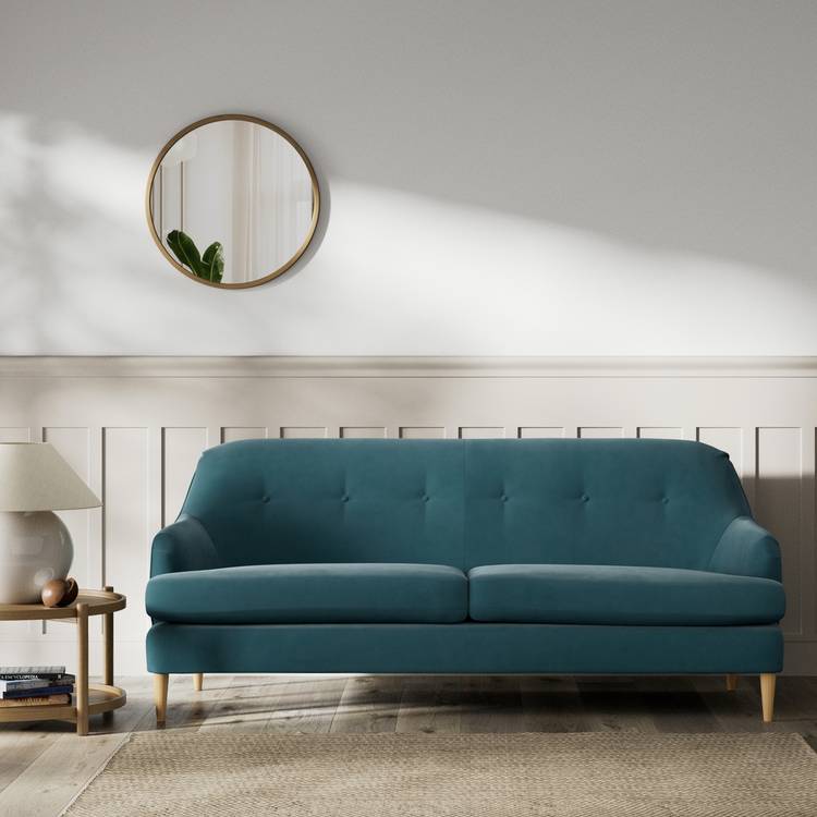 Habitat Frome Fabric 3 Seater Sofa - Teal - Ash Leg 0