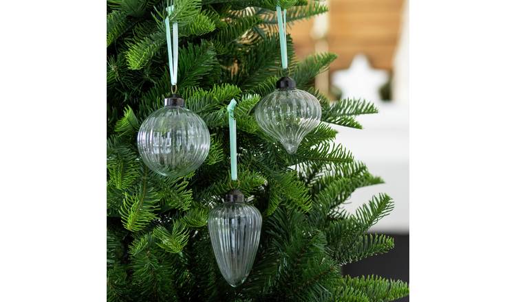 Habitat Pack of 3 Ribbed Glass Christmas Baubles - Clear