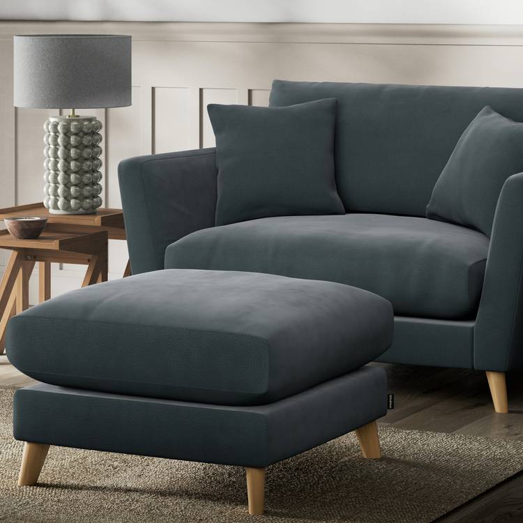 Habitat Lomond Fabric Footstool - Charcoal - Ash Leg 0