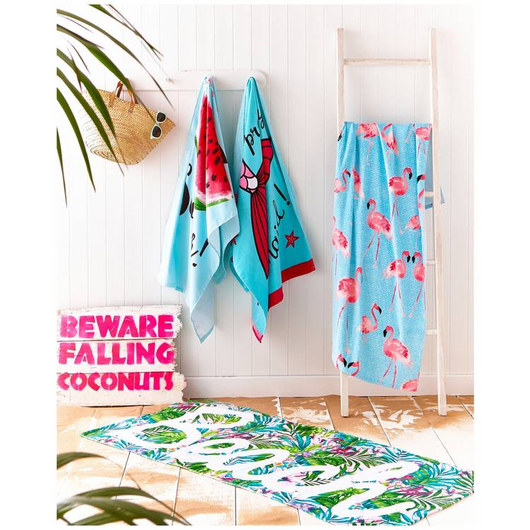 Catherine Lansfield Flamingo Beach Towel - Blue 0