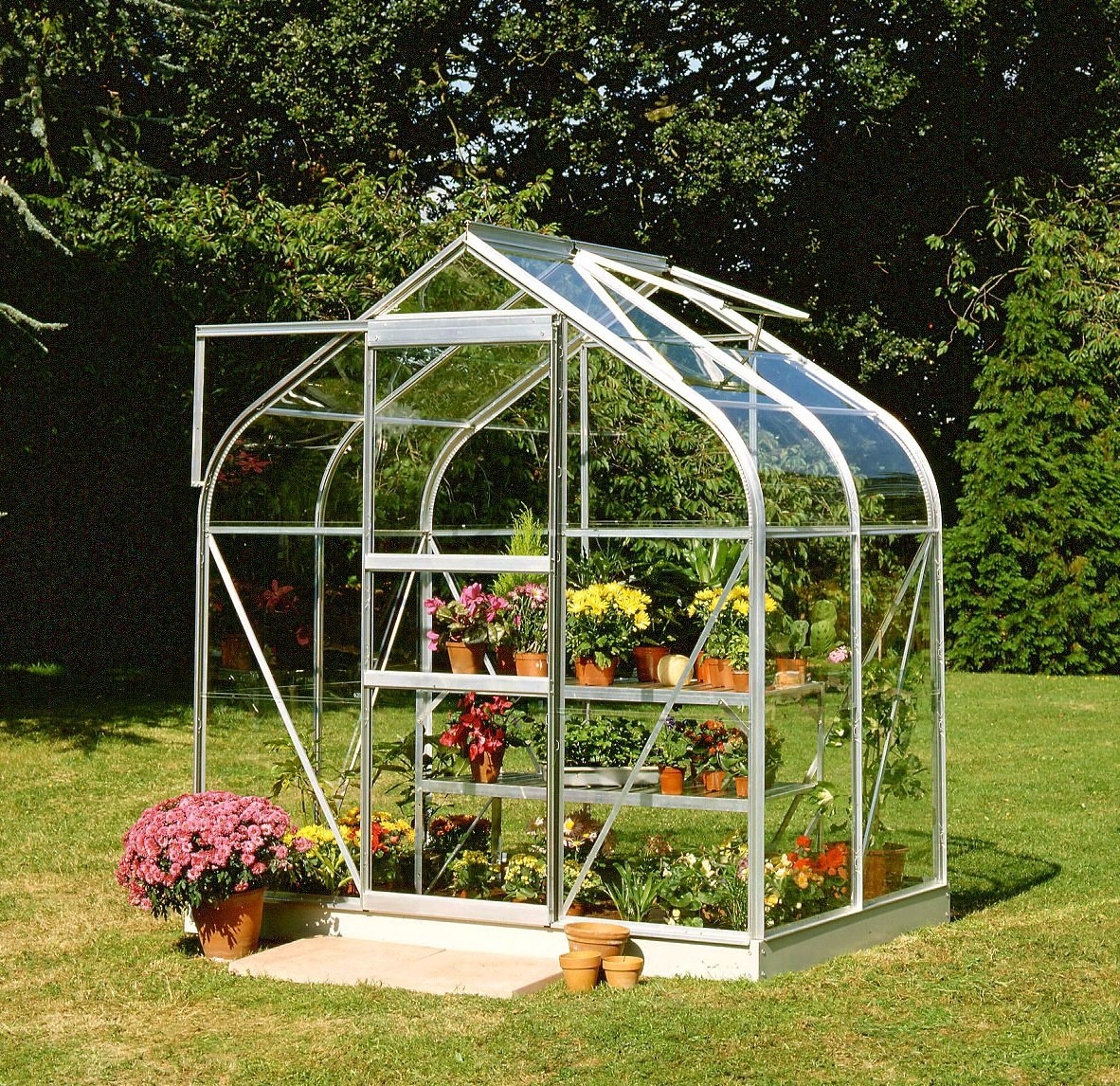 Halls Supreme Toughened Glass 4 xs 6ft Greenhouse with Base