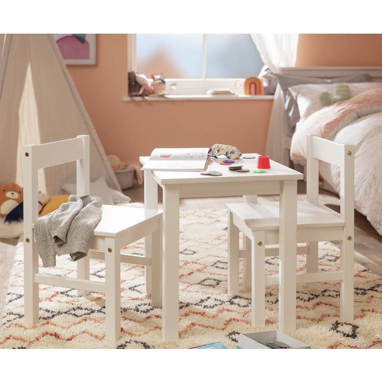 Argos Home Kids Scandinavia Wood Table & 2 Chairs - White 0