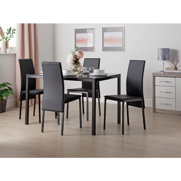 Argos Home Lido Glass Black Dining Table & 4 Black Chairs 0