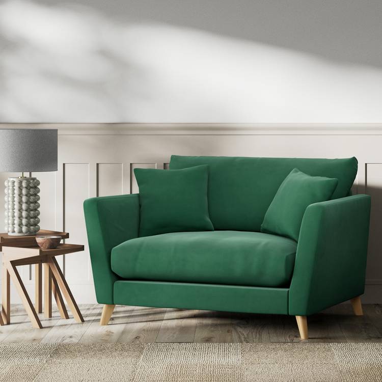 Habitat Lomond Fabric Cuddle Chair - Green - Ash Leg 0