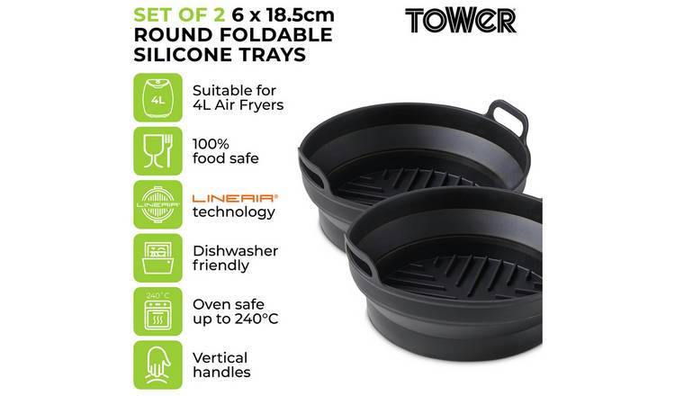 Tower Set of 2 Silicone Air Fryer Round Foldable Trays