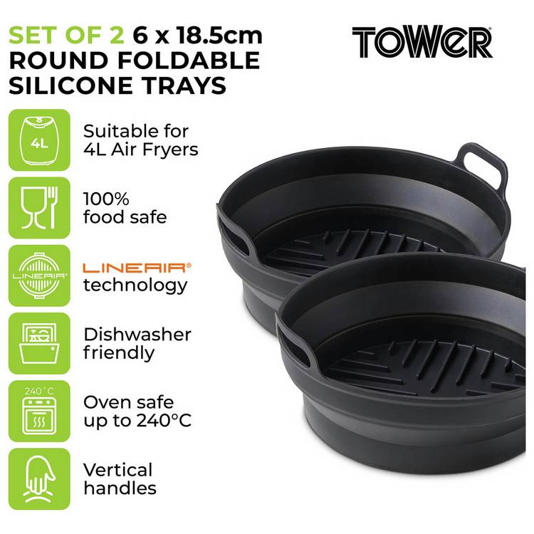 Tower Set of 2 Silicone Air Fryer Round Foldable Trays 0