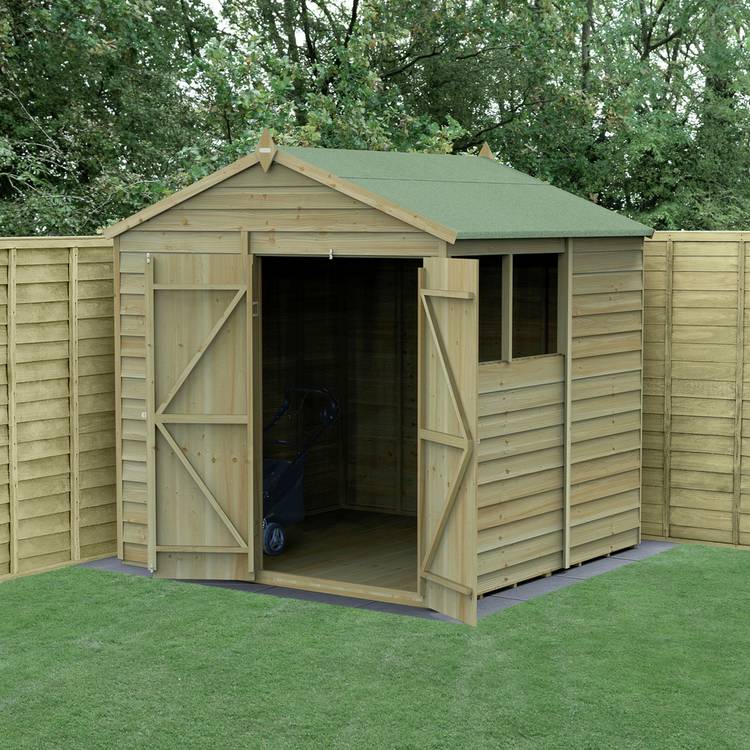 Forest Wooden Overlap 2 Clear Window Apex Shed 7 x 7ft 0
