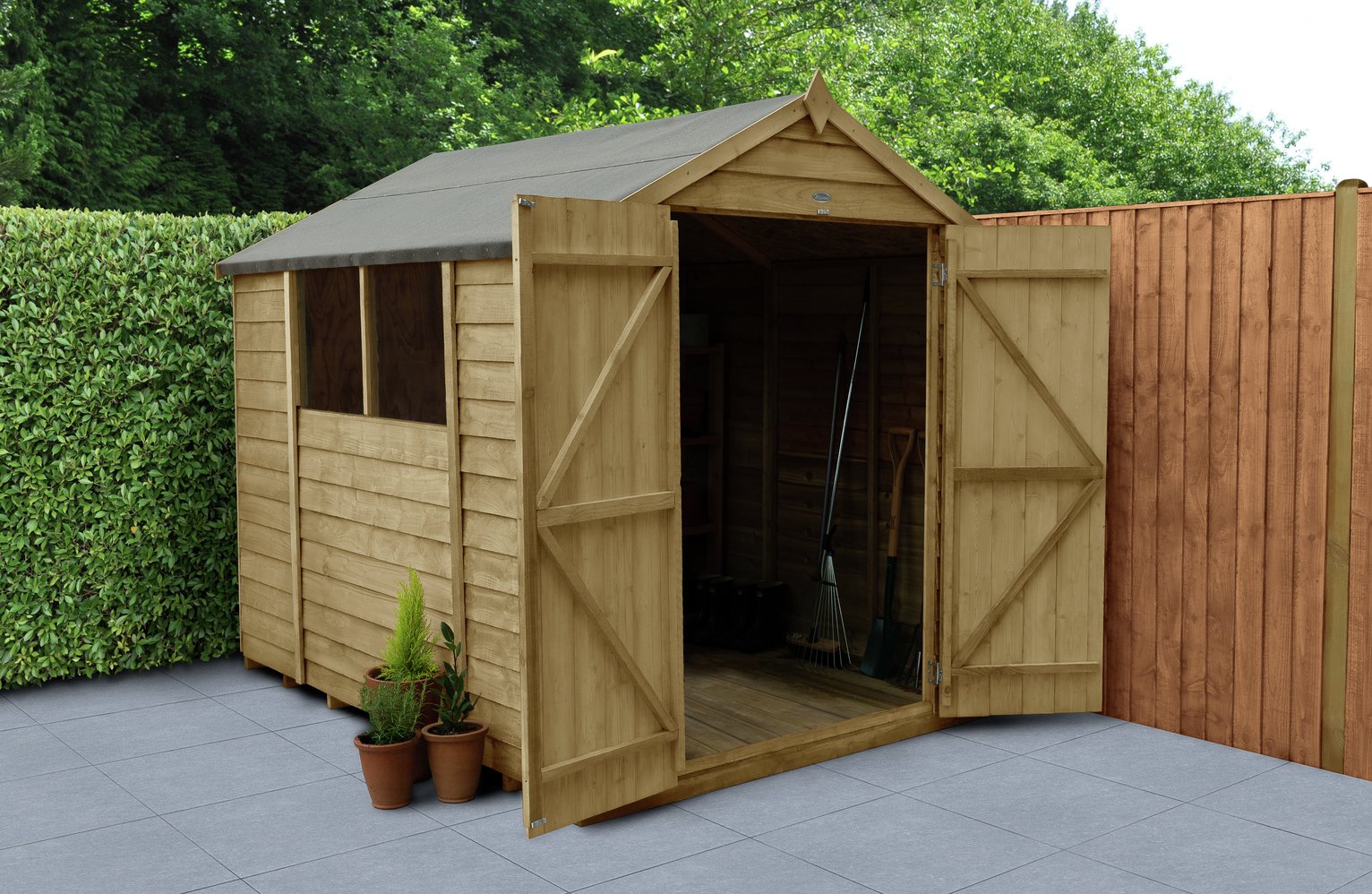 Forest Wooden 8 x 6ft Overlap Double Door Apex Shed