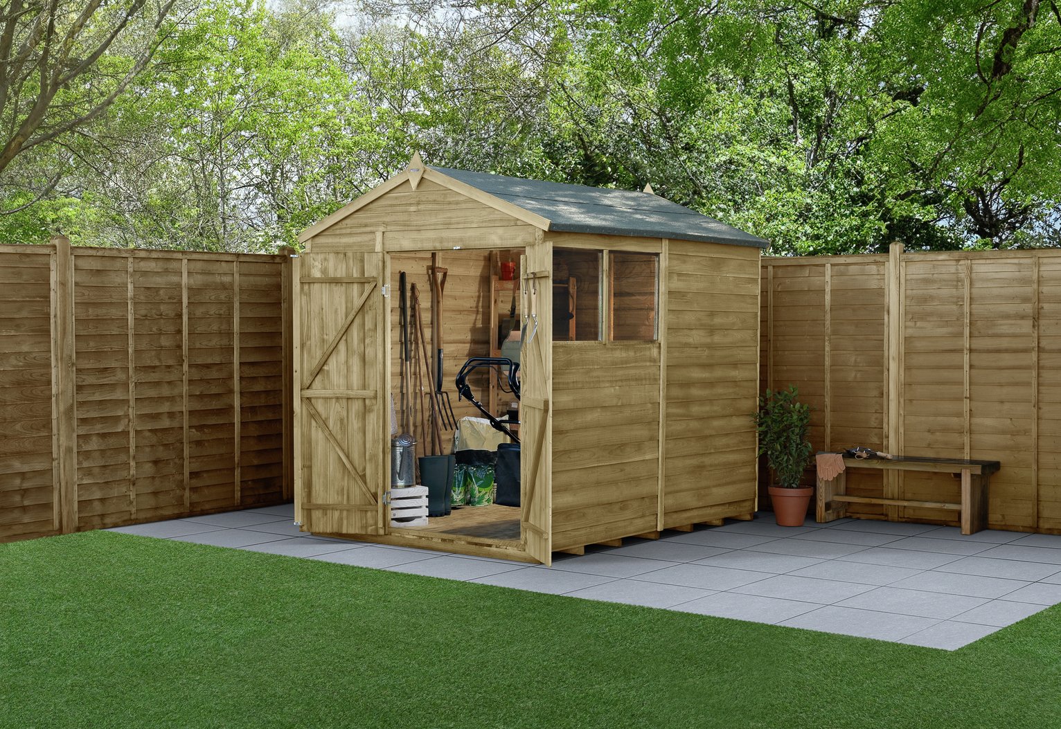 Forest Wooden 8 x 6ft Overlap Double Door Apex Shed