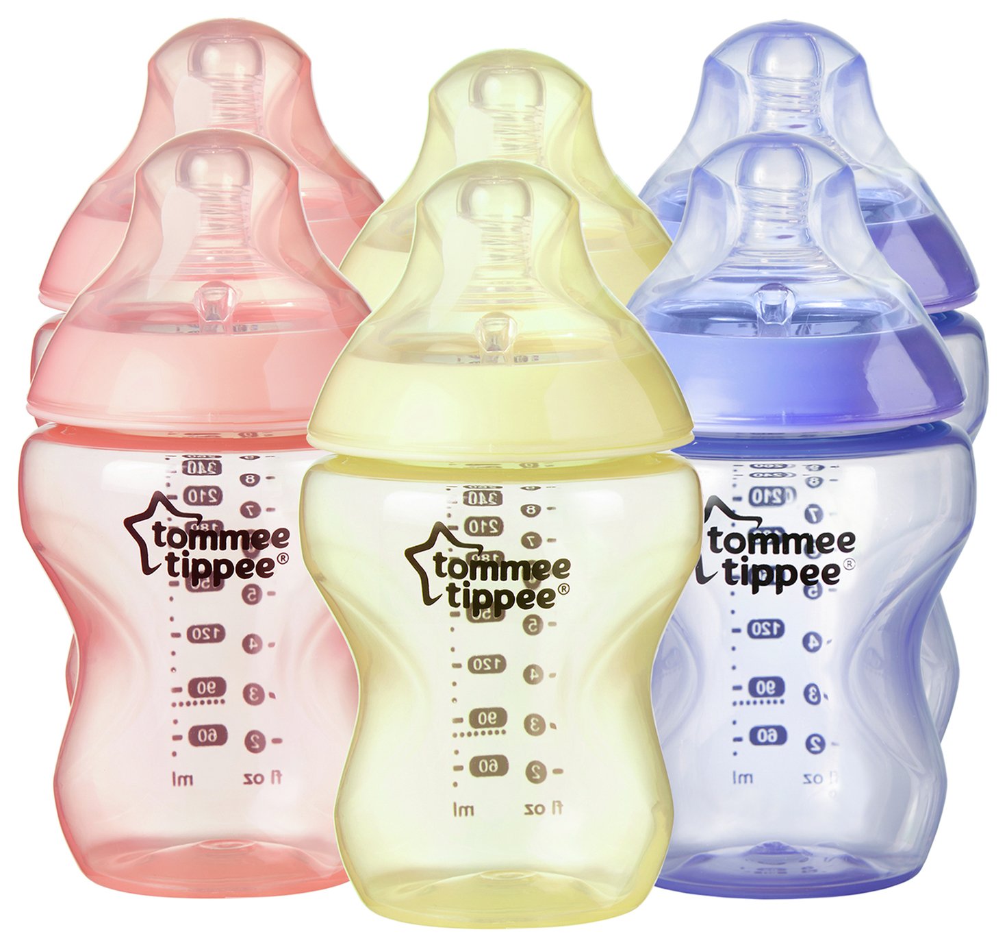 Tommee Tippee Closer to Nature Coloured Bottles - 6 Pack