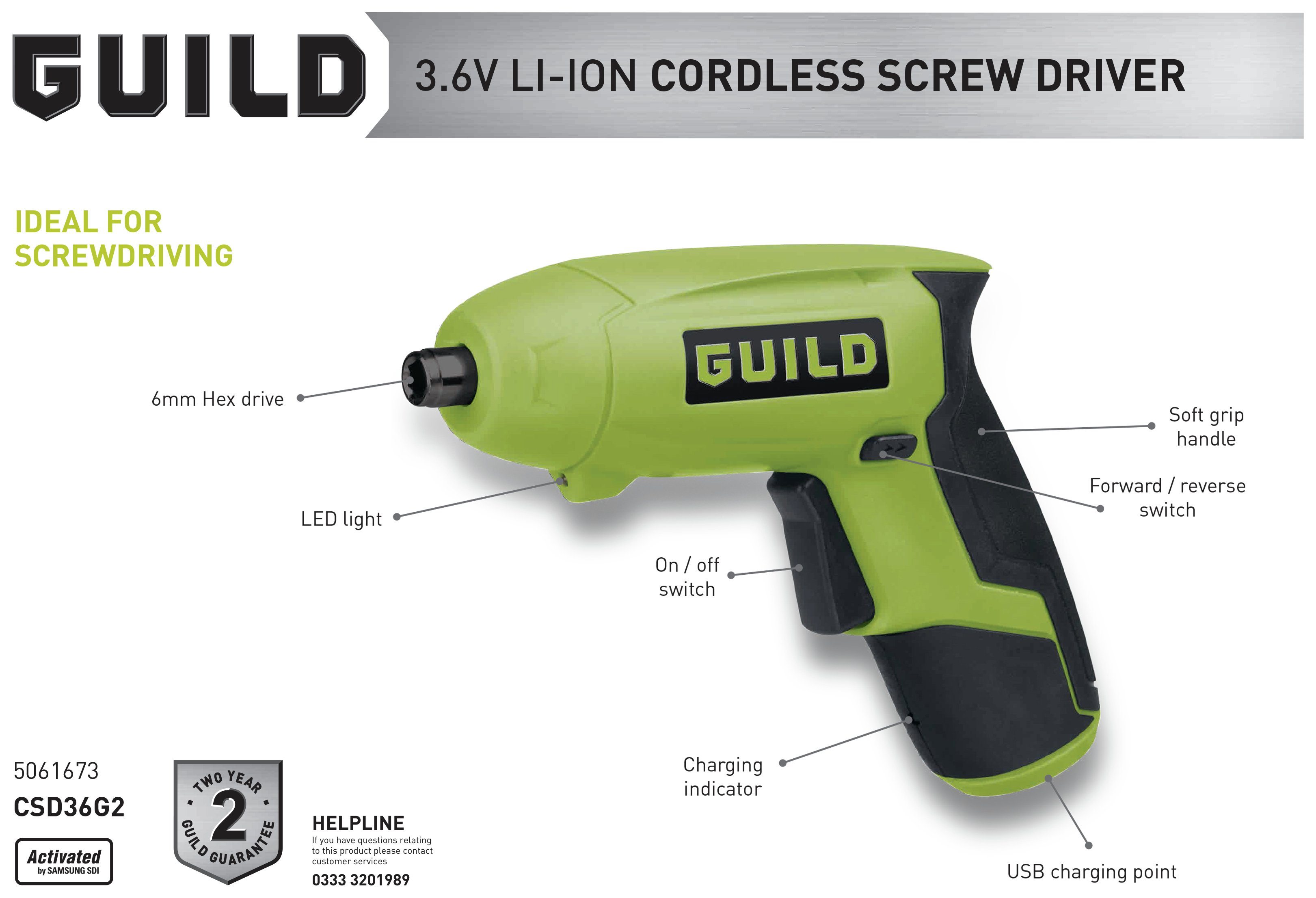 Buy Guild Fast Charge Cordless Screwdriver - 3.6V, Electric screwdrivers