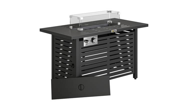 Outsunny 43 Inch 50000 BTU Propane Glass Wind Guard Gas Fire Pit Table – Black