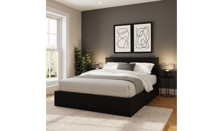 GFW Side Lift Small Double Faux Leather Ottoman Bed - Black