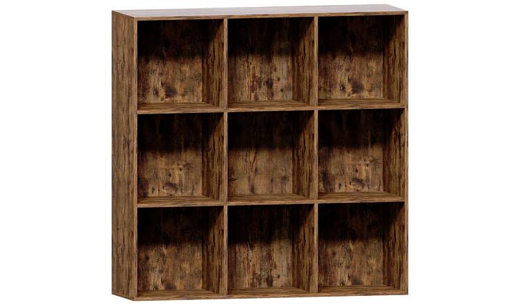Vida Designs Durham 9 Cube Storage Unit with Set of 5 Grey Baskets - Dark Wood