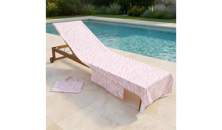 OHS Zebra Print Microfibre Beach Towel in a Bag - Beige
