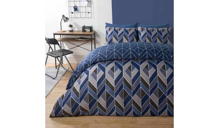 OHS Abstract Chevron Reversible Duvet Cover Bedding Set Navy - Single