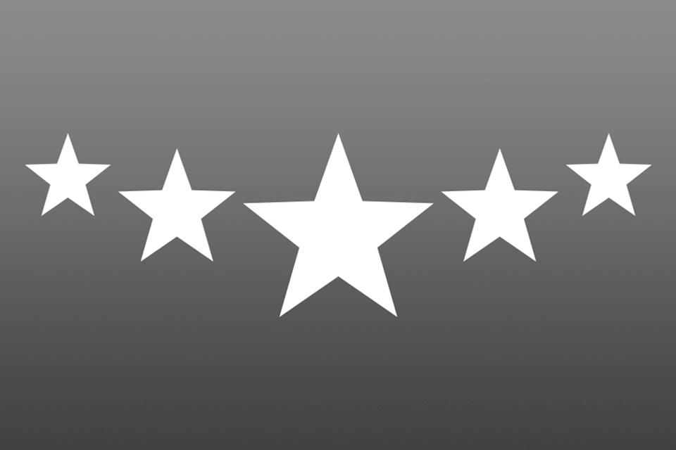 Five stars on a grey background.